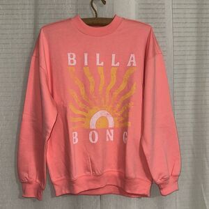 BILLABONG XS-S Pink Gold Boyfriends Back Crew Cotton Fleece Interior Sweatshirt